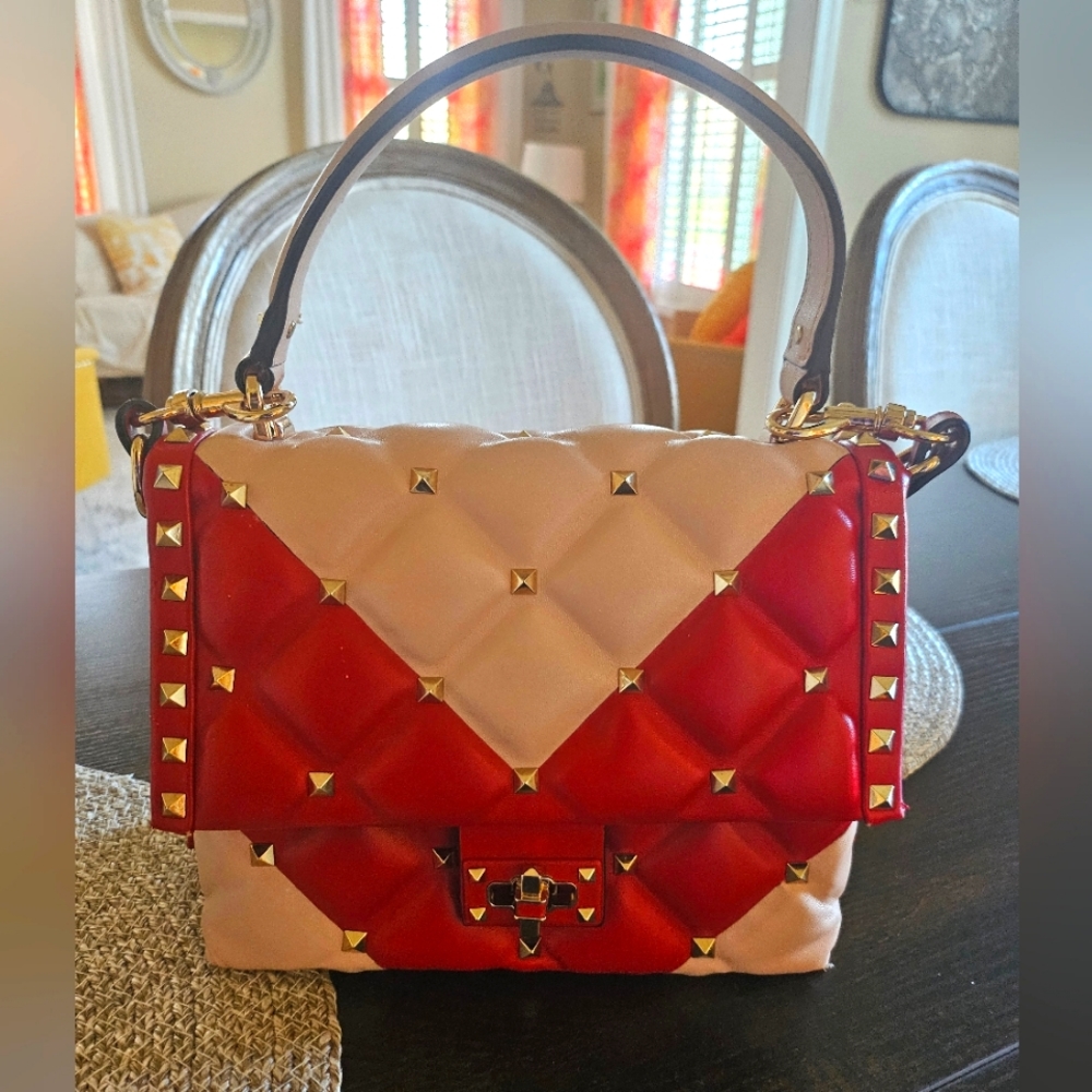 Top Handle Studded Stud Structured Handbag Bag Pi… - image 1